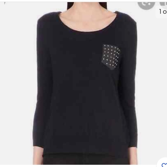 The Kooples Sweaters - The Kooples Black Wool Leather Sweater
